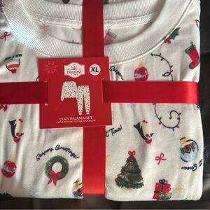Holiday Time Kids Pajama Set - White with Festive Red Accents